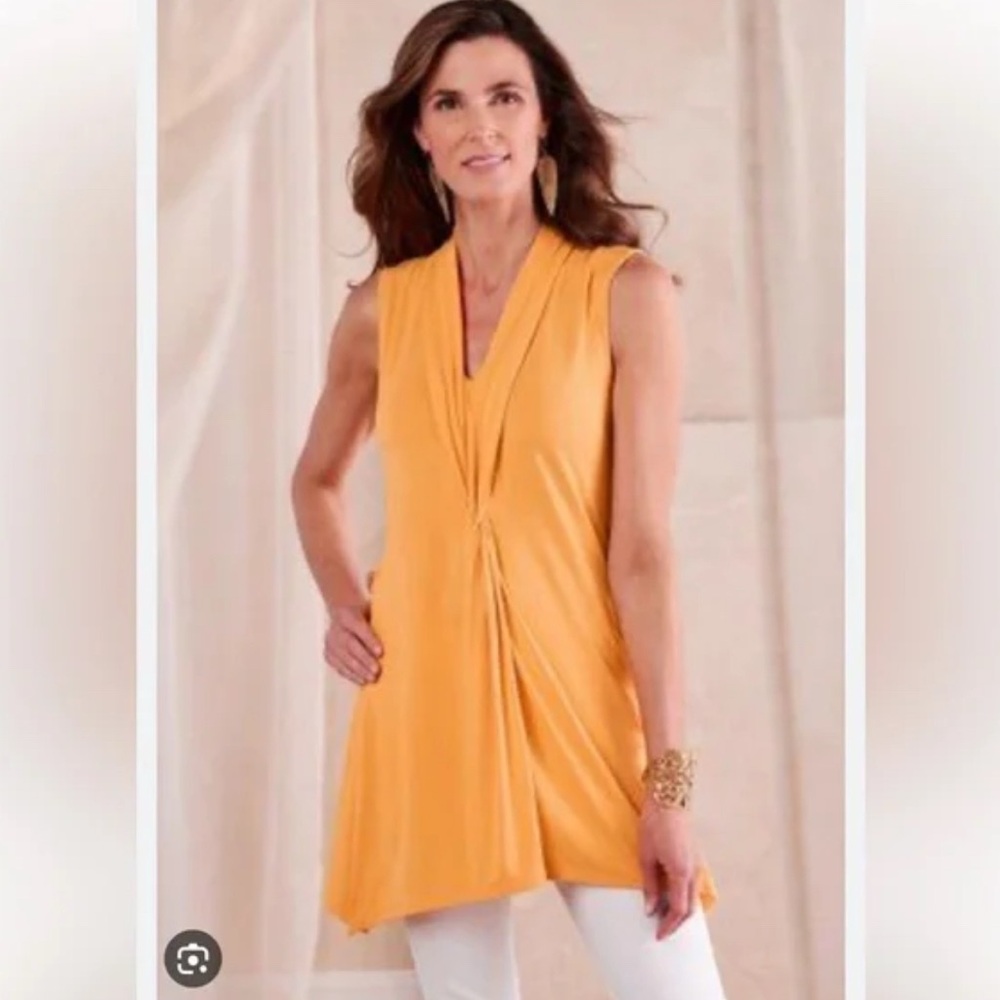 Soft Surroundings Cybele Tunic Marigold Yellow Twist Front Tank Top Med